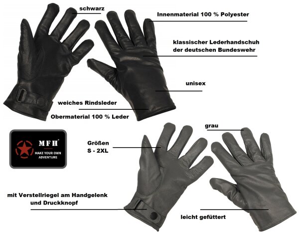 Bundeswehr Leder - Handschuhe - Kamfhandschuh -  leicht gefüttert - Unisex - MFH