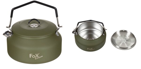 FoX Outdoor Wasserkessel - 1 Liter - Edelstahl - Deckel - Netzbeutel