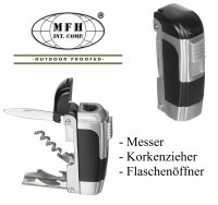 Multifunktionsfeuerzeug - Gas - Messer - Korkenzieher - Flaschenöffner - Metallgehäuse
