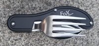 Taschenmesserbesteck - 4 in 1 -  teilbar - Messer +Gabel + Löffel - Polyesteretui mit Gürtelschlaufe