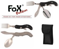 Taschenmesserbesteck - 4 in 1 -  teilbar - Messer +Gabel + Löffel - Polyesteretui mit Gürtelschlaufe