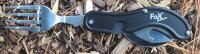 Taschenmesserbesteck - 4 in 1 -  teilbar - Messer +Gabel + Löffel - Polyesteretui mit Gürtelschlaufe