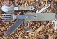 Taschenmesser - mit Gabel und Löffel - Steckbar - Glattschliff - Nylontasche inkl. Gürtelschlaufe