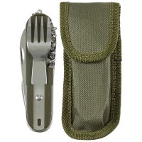 Taschenmesser - mit Gabel und Löffel - Steckbar - Glattschliff - Nylontasche inkl. Gürtelschlaufe