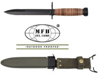 MFH US Bajonett M4 Gewehr - Ledergriff - geschwärzte Klinge aus 3CR13 Stahl mit Glattschliff