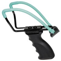 Steinschleuder / Zwille "Deluxe" - stabiler Metallrahmen - HighTec Gummiband - ergonomisch geformter Griff + Ersatzgummi + 200 Metallkugeln