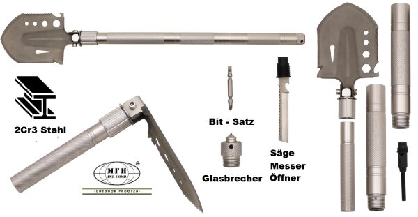 Outdoorschaufel "Gator" - Schaufelblatt aus 2Cr13 Stahl - Längenverstellbar