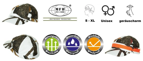 US Cap - Schirmmütze - Hunter-Snow - orange Leuchtstreifen - Geräuscharm - Wind- / Wasserdicht - Atmungsaktiv