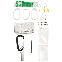 Survival Set "Parachute Cord" - Fallschirmleine, Angelset, Feuerstarter, Skalpell,... - Schwarz / Oliv