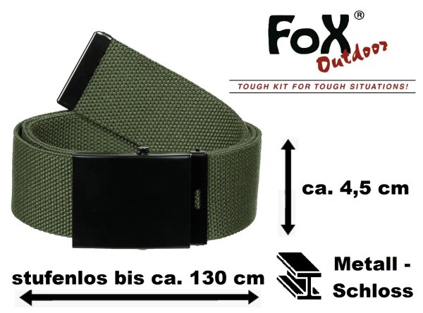 Gürtel - Oliv - ca. 4,5 cm breit - Metallschloss - Stufenlos Verstellbar bis 130 cm