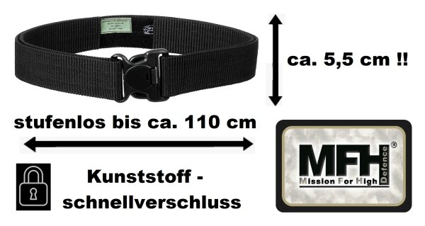 Gürtel "Enforcement"- Schwarz - ca. 5,5 cm breit - Metallschloss - Stufenlos Verstellbar bis 110 cm