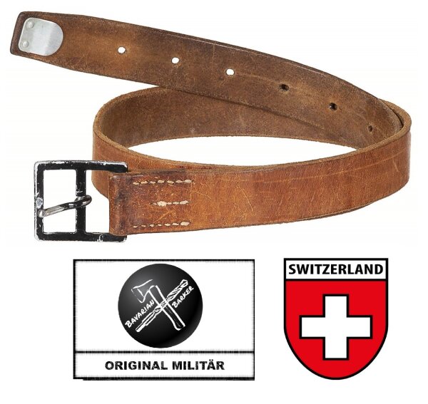 Schweizer Armee Ledergürtel - ca.3,3cm - Gebraucht - Braun - Metallschnalle - Original Militär