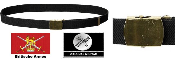 Britische Armee Gürtel / Koppel - ca.3cm - mind. 100 cm  - Gebraucht - Schwarz - Metallschloss Gold - Original Militär