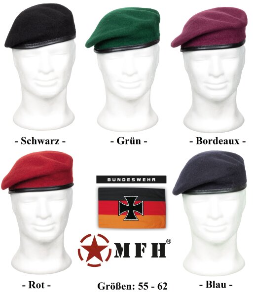 Bundeswehr Commando Barett - Verschiedene Farben / Truppengattungen - in deutscher Trageausführung