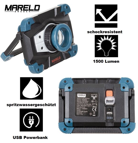 MARELD Arbeitslampe - HighEnd LEDs: 1500 Lumen - Powerbank - Kompakt