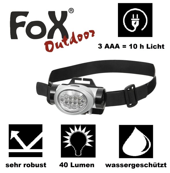 Stirnlampe - Standard - 40 Lumen - ca. 15m – inkl. rotes Dauerlicht - 3 AAA Batterien = 10 h Leuchtdauer