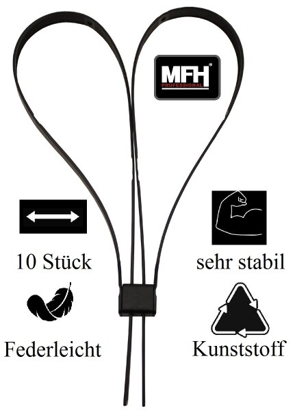 Kunststoffhandschellen - Kunststofffußfesseln -  55 x 1,25 cm - Schwarz - 10 Stück je Pack
