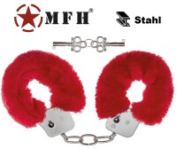 Stahl Handschellen - Handfesseln - Chrom mit roten...