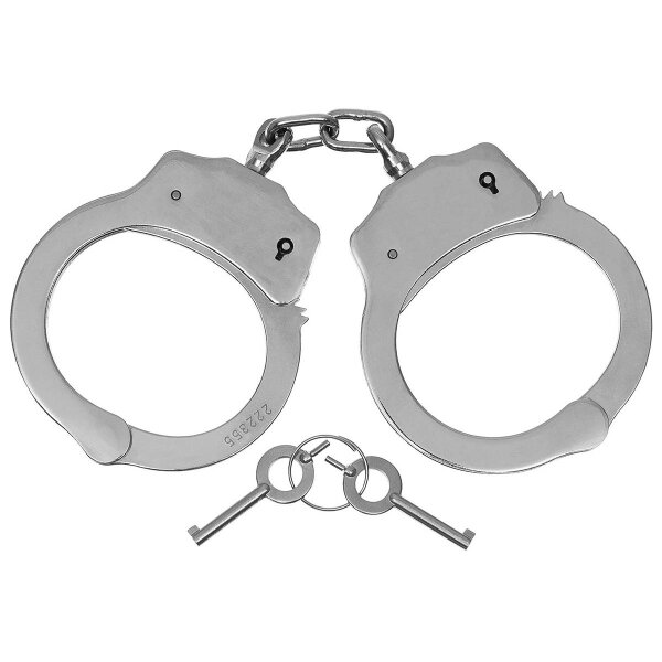 Stahl Handschellen - Handfesseln - "Deluxe"- vernickelt - mit Zwischenkette und Drehlager - Double Lock Klassiker