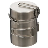 Kochgeschirr - Topf (1,25l) + Pfanne (300ml)  - 100 % Edelstahl - ca. 420 g -geruchs- und geschmacksneutral -  ineinander stapelbar