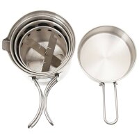 Kochset "Travel" - 5 tlg. - 100 % Edelstahl - ca. 620 g - Pfanne ca. 300ml - Topf ca. 1,25l - Kocher - Topfständer - stapelbar