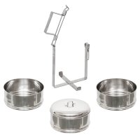 Speisebehälter Set mit Transportgestell - 3teilig - je Schüssel ca. 1 Liter - 100% Edelstahl - ca. 740g