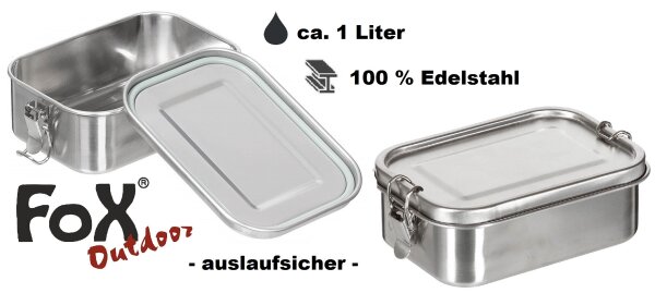Lunchbox - Brotzeitdose - auslaufsicher - groß - ca. 1 Liter - 100% Edelstahl - ca. 19 x 14,5 x 6,5 cm - Spülmaschinen geeignet
