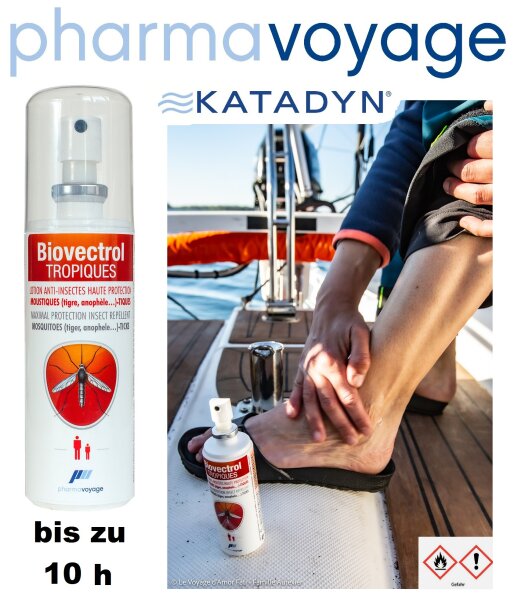 Pharmavoyage® Anti Mücken - Moskito - Spray - Biovectrol Tropiques - ab 10 Jahren - 50% DEET - schützt bis zu 10 Stunden - wasserabweisend - geruchsneutral