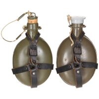 Tschechische Feldflasche "M60" - ca. 0,7 Liter - 100 % Aluminium - inkl. Lederriemen -  Original Militär