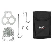 Dreibeinhalter - schneller und einfacher Dreibeinbau - Platte / Kette / Haken - kleines Packmaß - 100% (Edel-) Stahl - ca. 330g