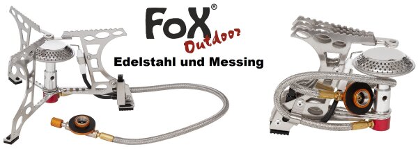 Gaskocher mit Schlauch - Piezo Zündung - Edelstahl Brenner mit Messing-Ventil - Gewicht: ca. 220 g