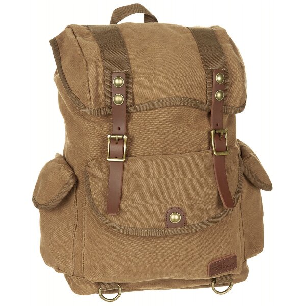Rucksack Canvas "PureTrash" - ca. 25 Liter - Echtleder- und Messingaccessoire - Braun -  ca. 1 kg - ca. 33 x 42 x 20 cm