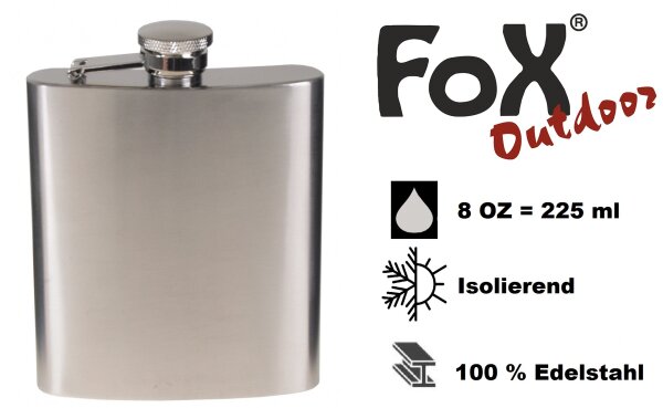 Flachmann - 100% Edelstahl  - 8 OZ = 225 ml - Chrom Matt - geruchs- und geschmacksneutral