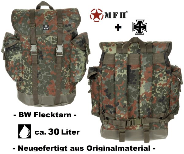 Deutscher Bundeswehr Gebirgsrucksack - Neufertigung - BW Flecktarn - ca. 30 Liter - ca. 1,1 kg - ca. 32 x 40 x 21 cm