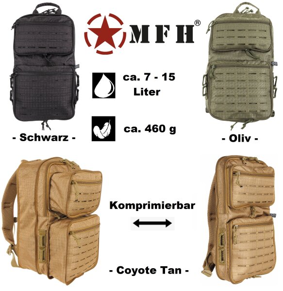 Variabler Rucksack -  von ca. 7 - 15 Liter - ca. 460 g - Molle - ca. 23 x 42 x 24 cm bis 23 x 42 x 7 cm