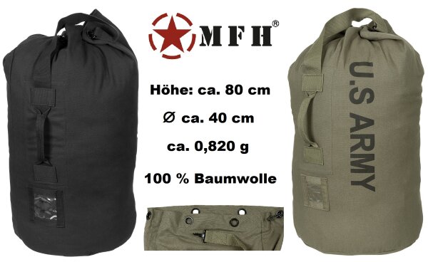 US Seesack - mit Trageriemen - ca. 100 Liter - ca. 820 g - ⌀ ca. 40 cm - Höhe ca. 80 cm - 100 % Baumwolle