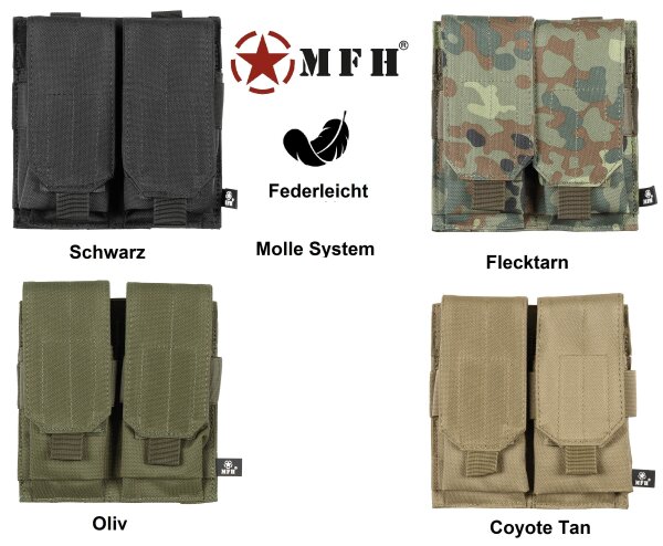 2-fach Magazin - Tasche - Molle - verstellbare Deckellasche mit Klettverschluss - ca. 16,5 x 17 x 6 cm - 100 % Polyester