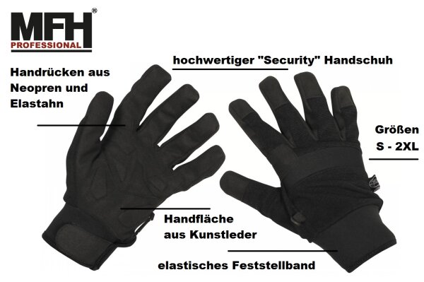 Fingerhandschuhe "Security" - Handrücken aus Stretch-Elasthan und Handfläche aus Kunstleder