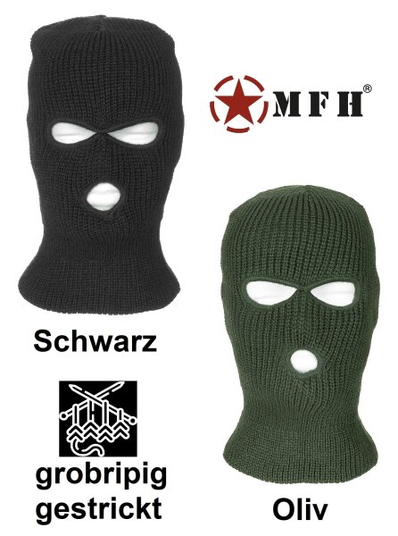 Sturmhaube - Balaclava - 3 Loch - grobrippig getrickt - Einheitsgröße - doppelt gelegt - 100 % Polyacryl