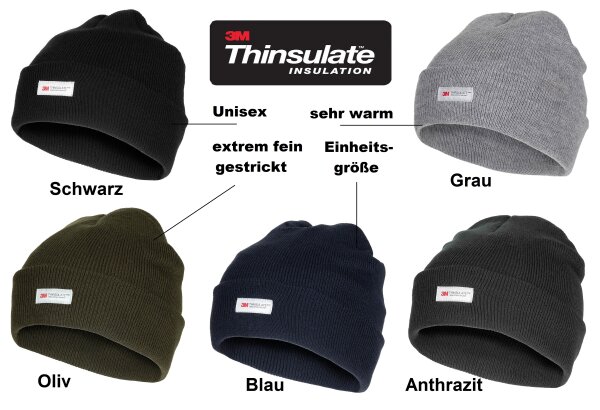 Rollmütze - extra fein gestrickt - extrem warm dank 3M™ Thinsulate™Insulation - Einheitsgröße - breiter Umschlag
