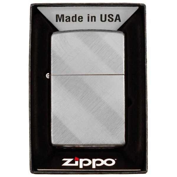 Original Zippo Feuerzeug - "Diagonal Wave" - Benzinfeuerzeug - Sturmfeuerzeug - Chrome Gebürstet mit Wellenmuster