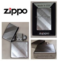Original Zippo Feuerzeug - "Diagonal Wave" - Benzinfeuerzeug - Sturmfeuerzeug - Chrome Gebürstet mit Wellenmuster