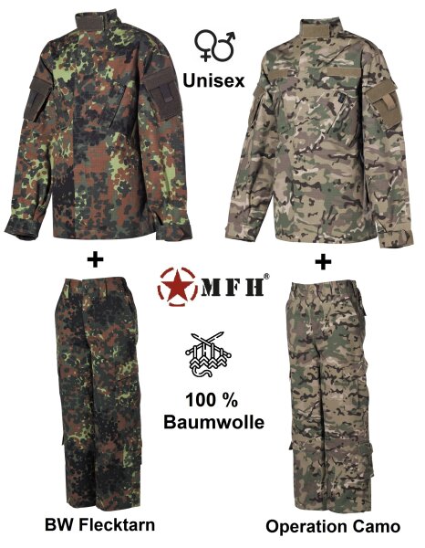 Camouflage Kinder Anzug Set: Hose und Jacke - Rip Stop - 100 % Baumwolle