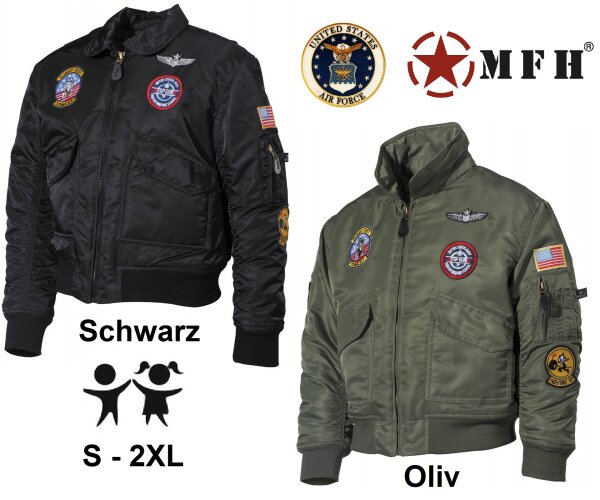 US Kinder Pilotenjacke - Winterjacke - CWU - mit Fliegerabzeichen - Material: Kunststofffasern