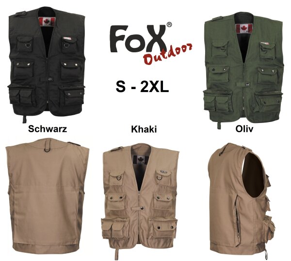 Outdoor Weste - schwere Ausführung - verdeckter Front-Reißverschluss - sehr viele Taschen - 65 % Polyester, 35 % Baumwolle