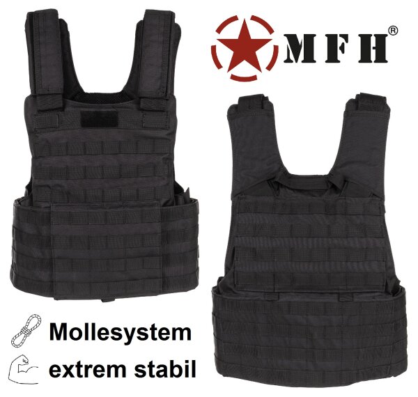 Weste "Molle" - schwarz - taktische Weste mit Modularsystem - Rettungsgriff - 100 % Polyester