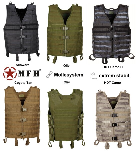 Weste "Molle Light" - taktische Weste mit Modularsystem- Höhen-/ Weitenregulierung - Rettungsgriff - 100 % Polyester