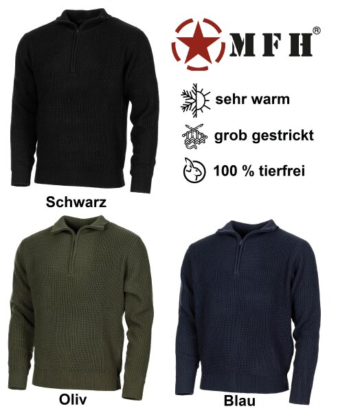 Pullover "Troyer"- verdeckter Reißverschluss am Kragen - grobstrick - 100 % Polyacryl