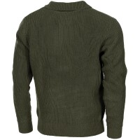 Pullover "Troyer"- verdeckter Reißverschluss am Kragen - grobstrick - 100 % Polyacryl - Oliv-L