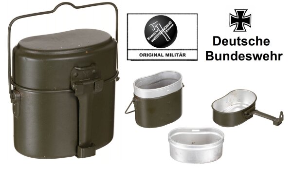 Original Bundeswehr Kochgeschirr - 3teilig - Essgeschirr - 100 % Aluminium - neuwertig mit Lagerspuren - Deutsche Armee
